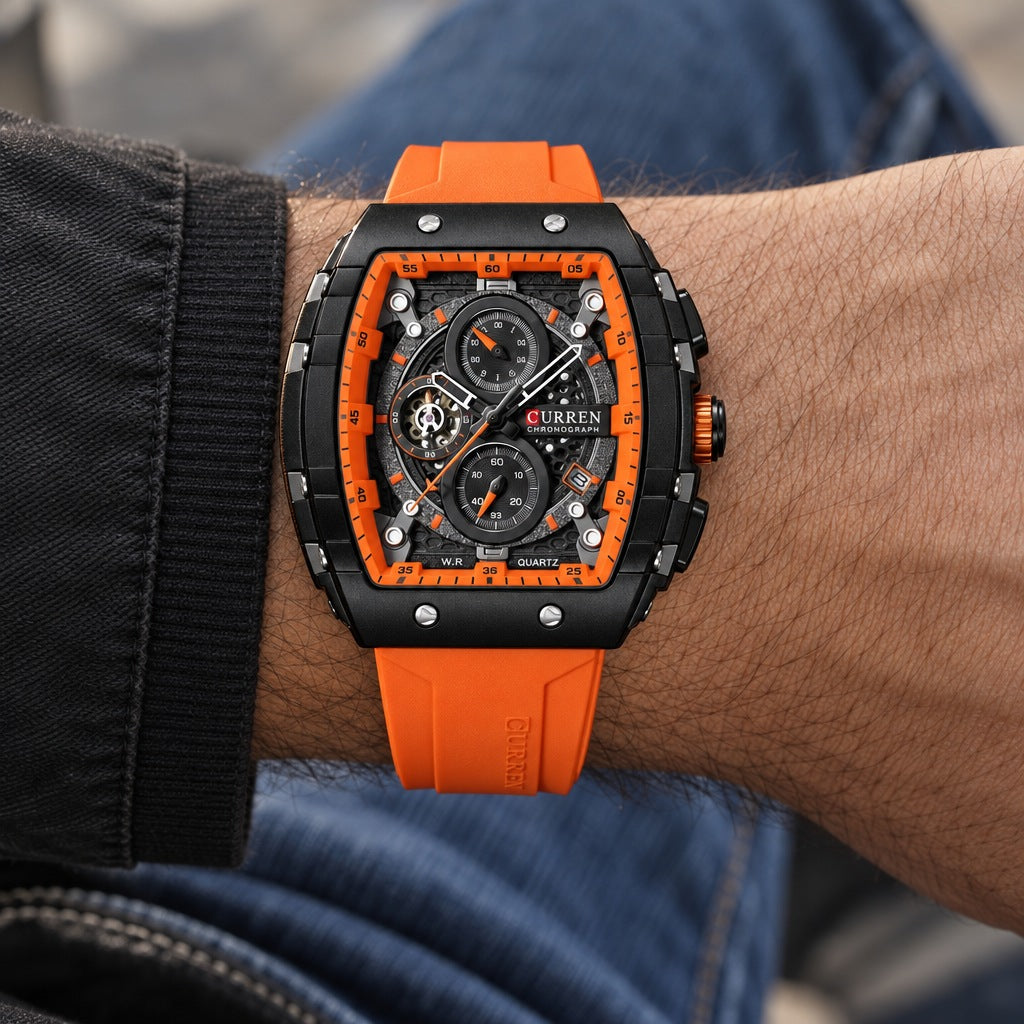 Reloj Curren 8442 Naranja – en la muñeca