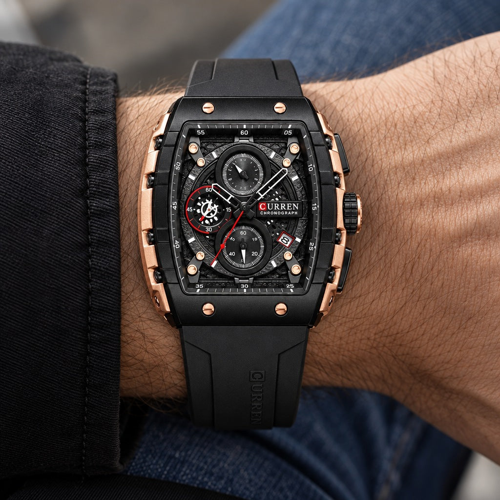 Reloj Curren 8442 Negro – en la muñeca