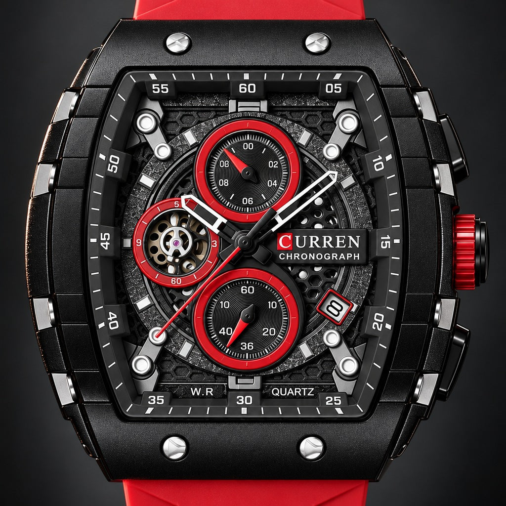 Reloj Curren 8442 Pulso Silicona Rojo – detalle del dial