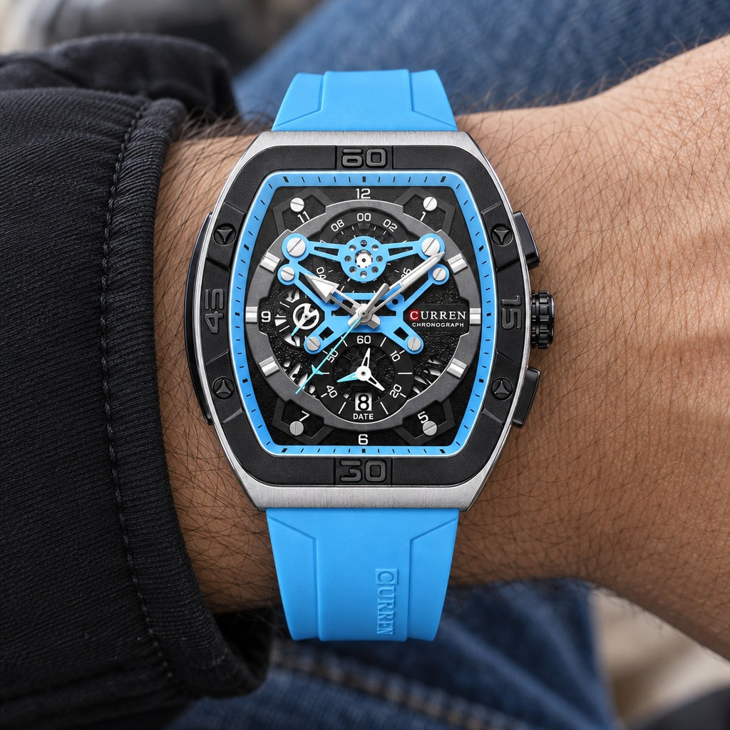 Reloj Curren 8443 Pulso Silicona Azul Claro – en la muñeca