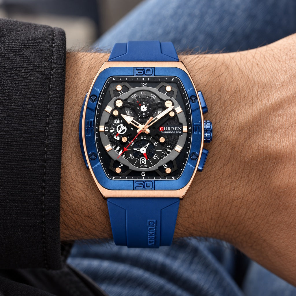 Reloj Curren 8443 Pulso Silicona Azul Oscuro – en la muñeca