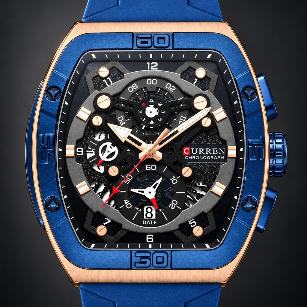 Reloj Curren 8443 Pulso Silicona Azul Oscuro – detalle del dial