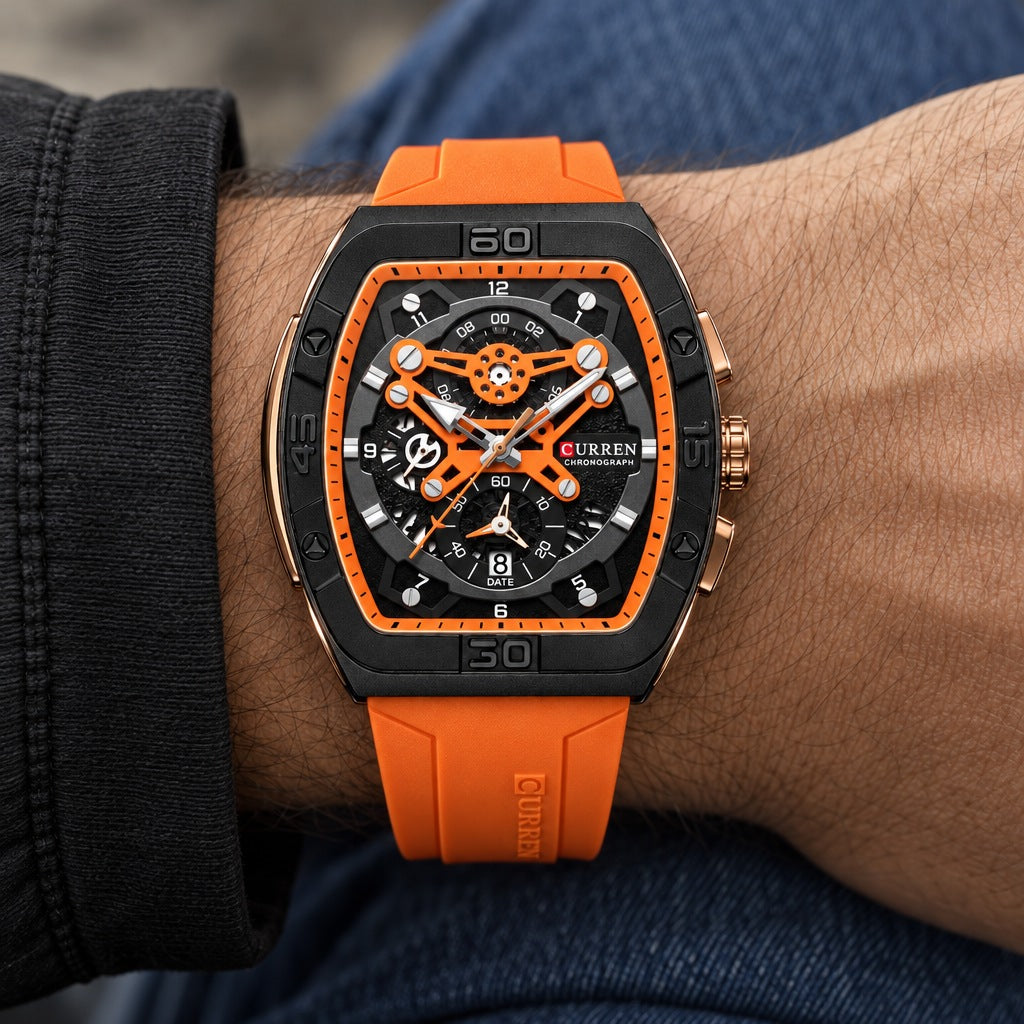 Reloj Curren 8443 Pulso Silicona Naranja – en la muñeca
