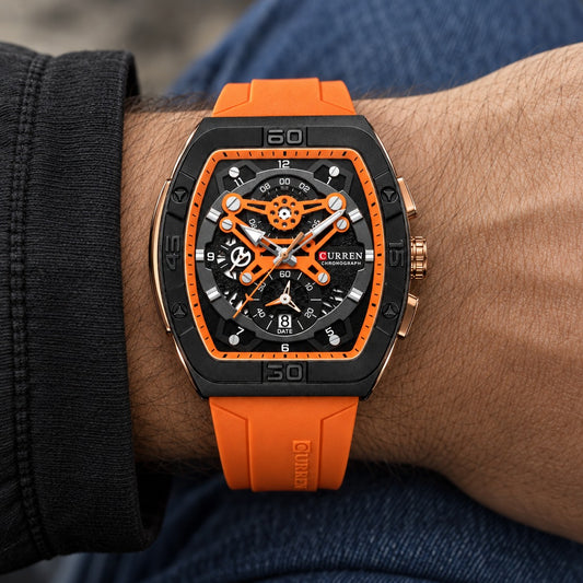 Reloj Curren 8443 Pulso Silicona Naranja – en la muñeca