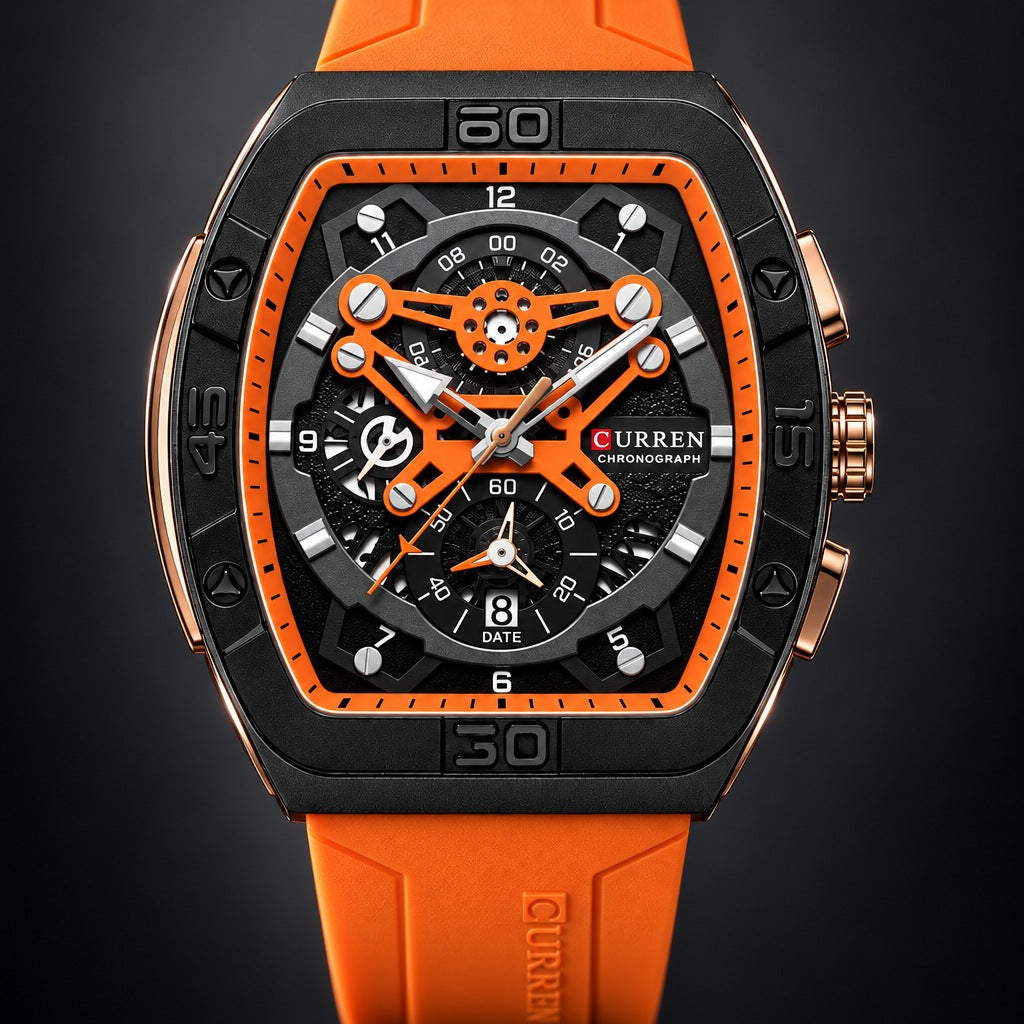 Reloj Curren 8443 Pulso Silicona Naranja – detalle del dial