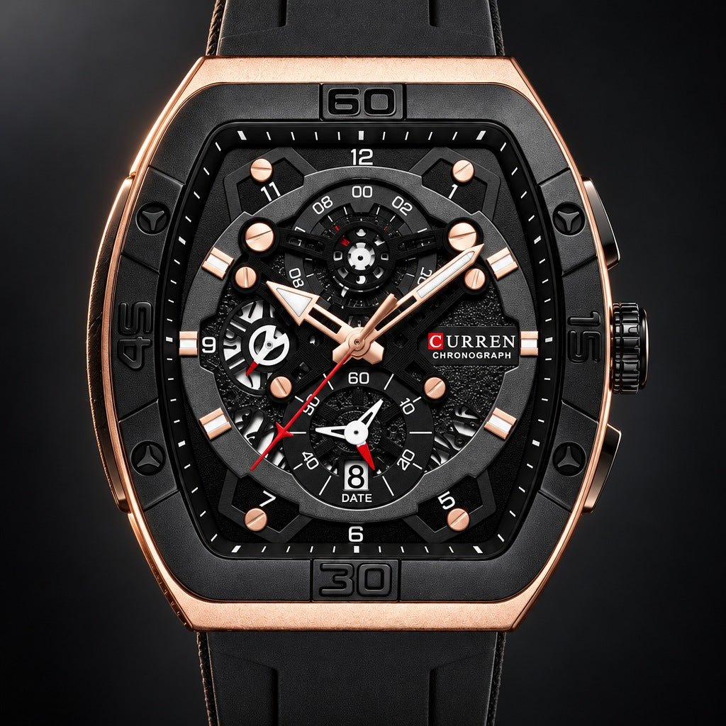Reloj Curren 8443 Pulso Silicona Negro – detalle del dial
