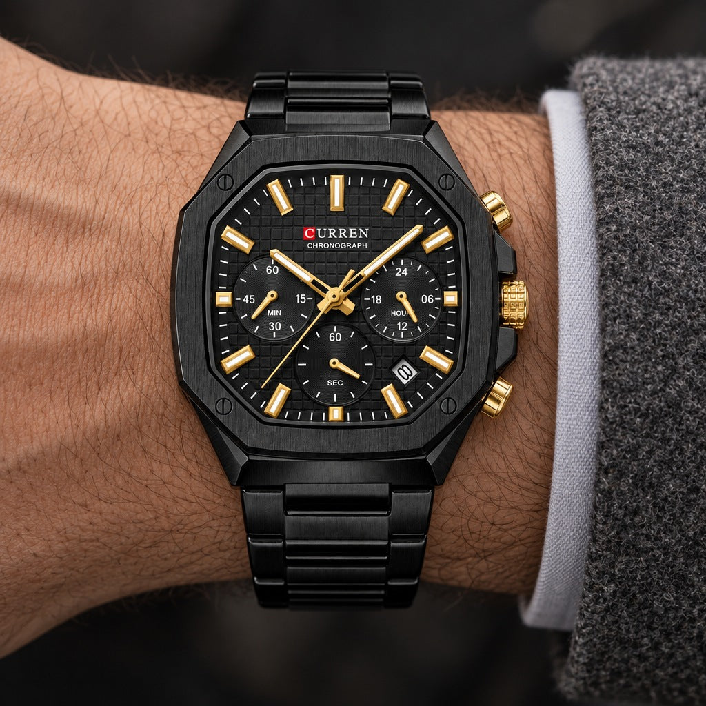 Reloj Curren 8459 Negro – en la muñeca