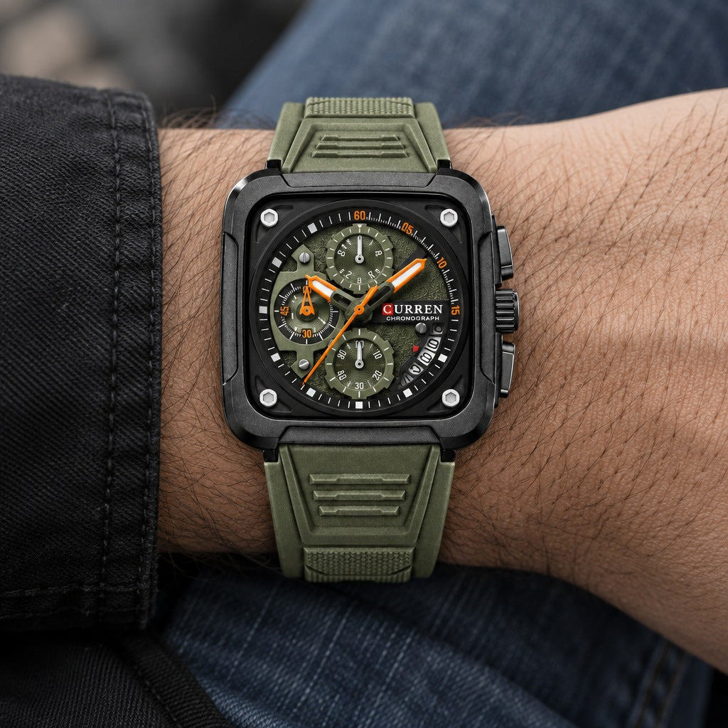 Reloj Curren 8461 Verde – en la muñeca