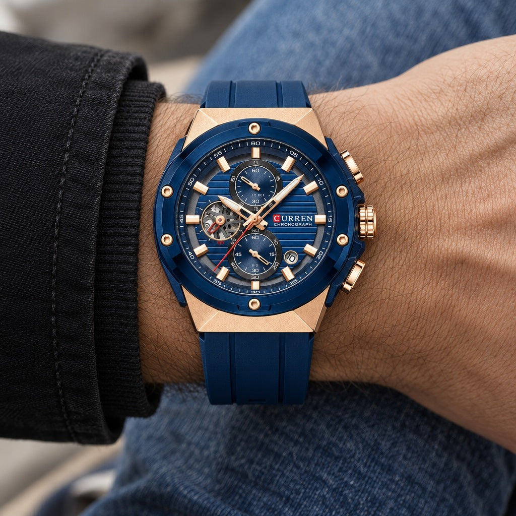 Reloj Curren 8462 Azul – en la muñeca