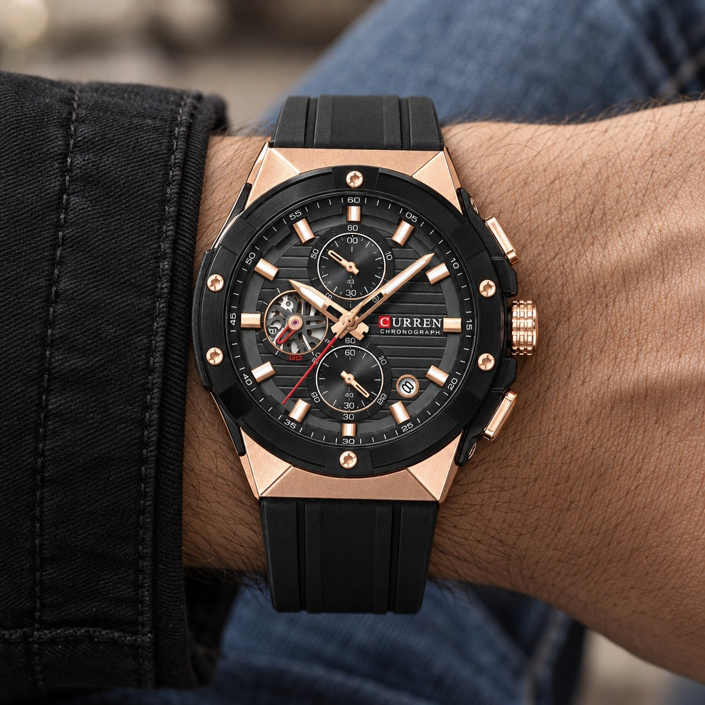 Reloj Curren 8462 Negro – en la muñeca
