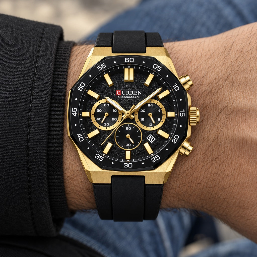 Reloj Curren 8489 Negro Dorado – en la muñeca