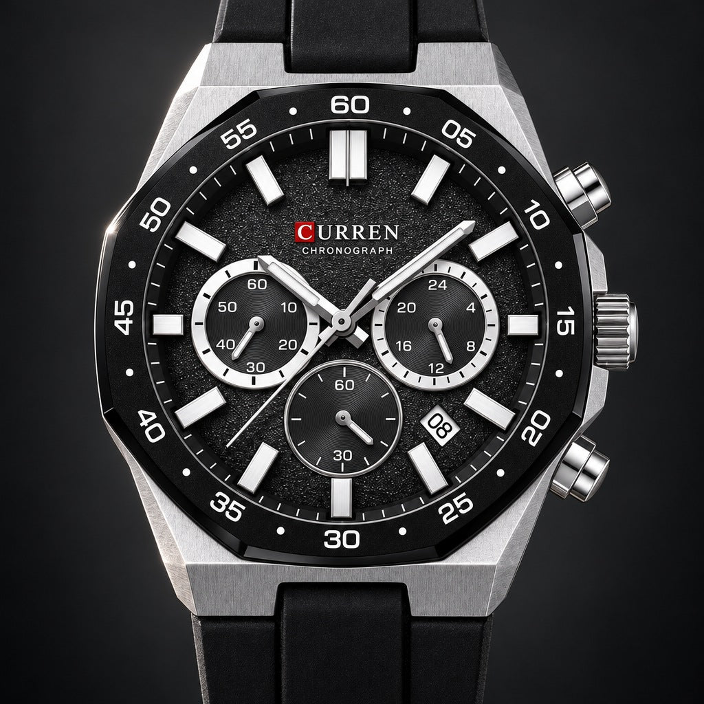 Reloj Curren 8489 Plata Fondo Negro – detalle del dial