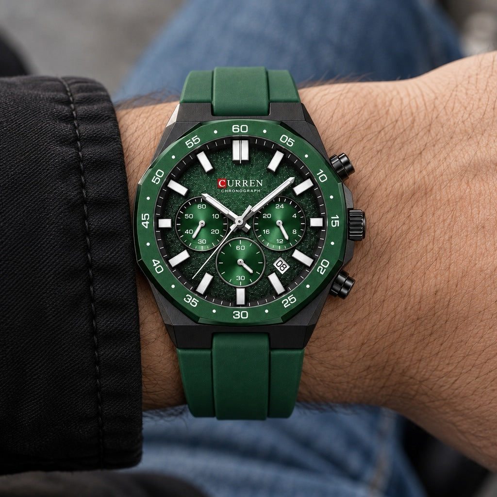 Reloj Curren 8489 Verde – en la muñeca