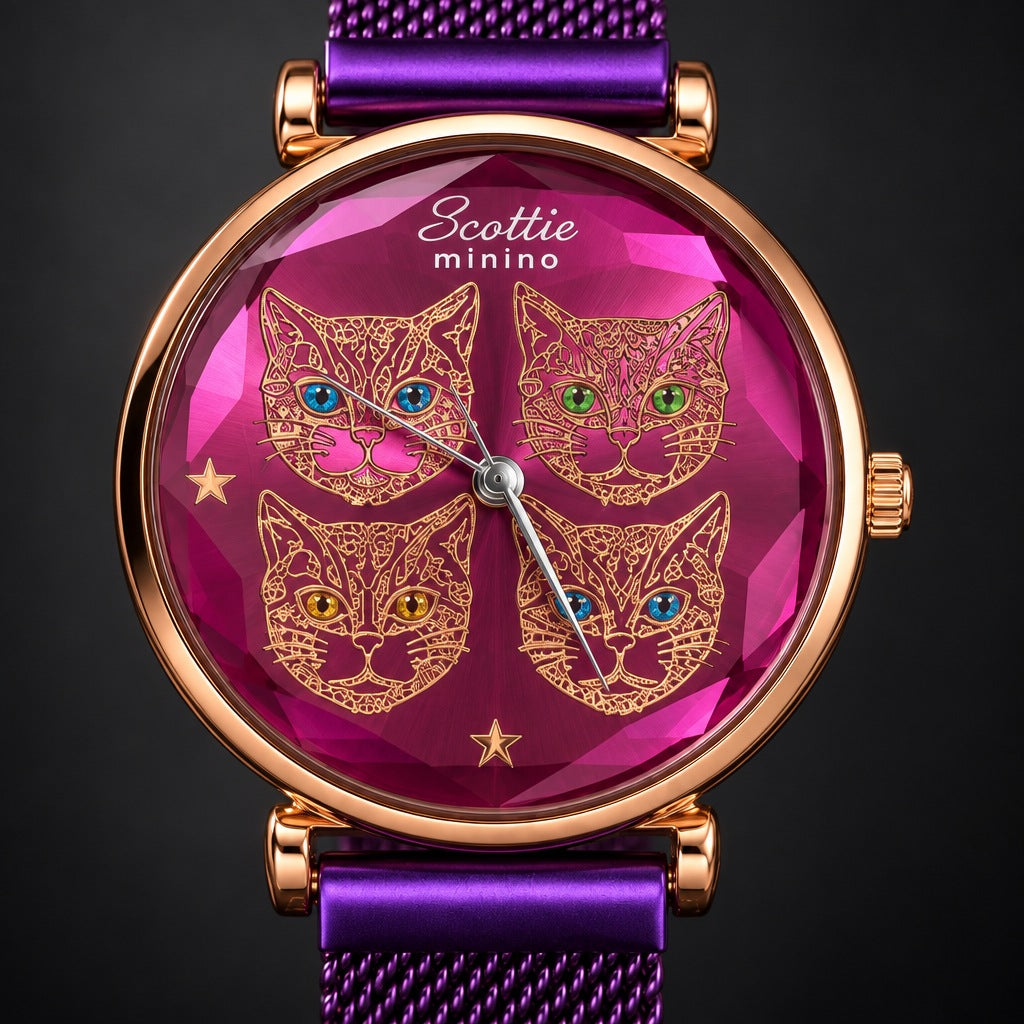 Combo Scottie Minino Malla Imán Morado y Pulsera de Dijes – detalle del dial