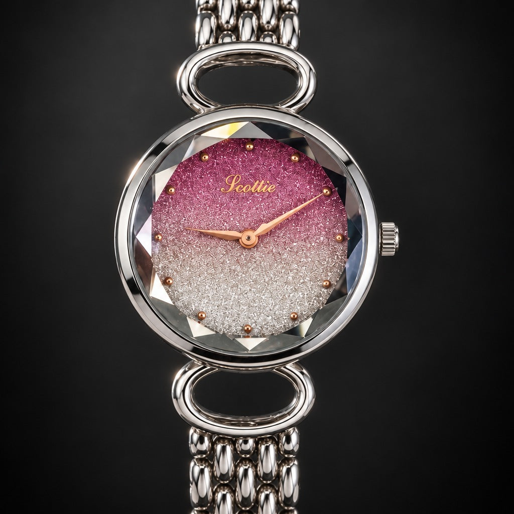 Combo Reloj Scottie Fondo Fucsia más Crema Hidratante – detalle del dial