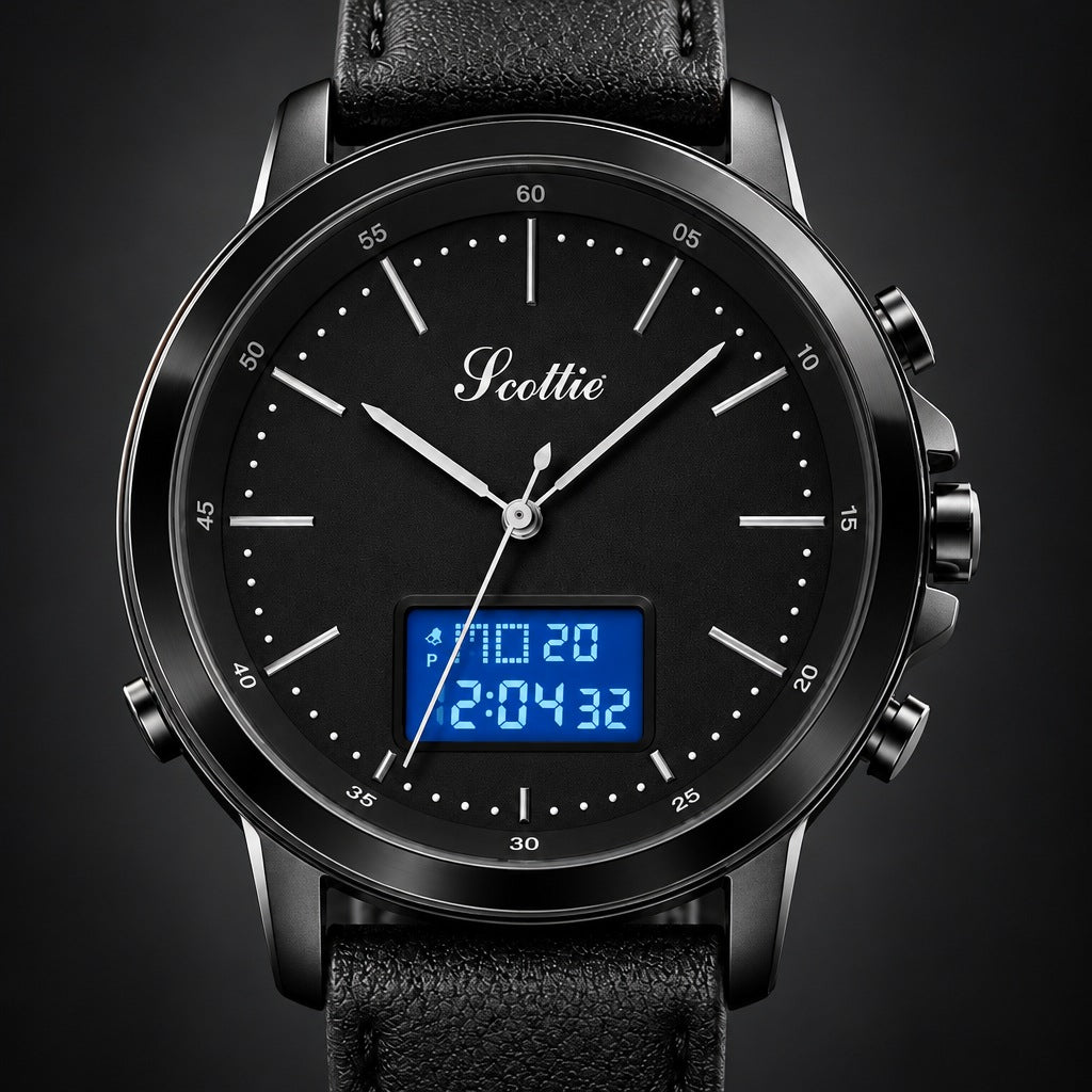 Reloj Scottie 1652 Todo Negro Doble Hora – detalle del dial