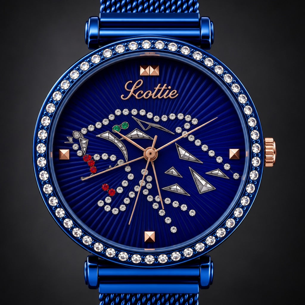 Reloj Scottie Pantera Azul + Pulsera de Dijes – detalle del dial