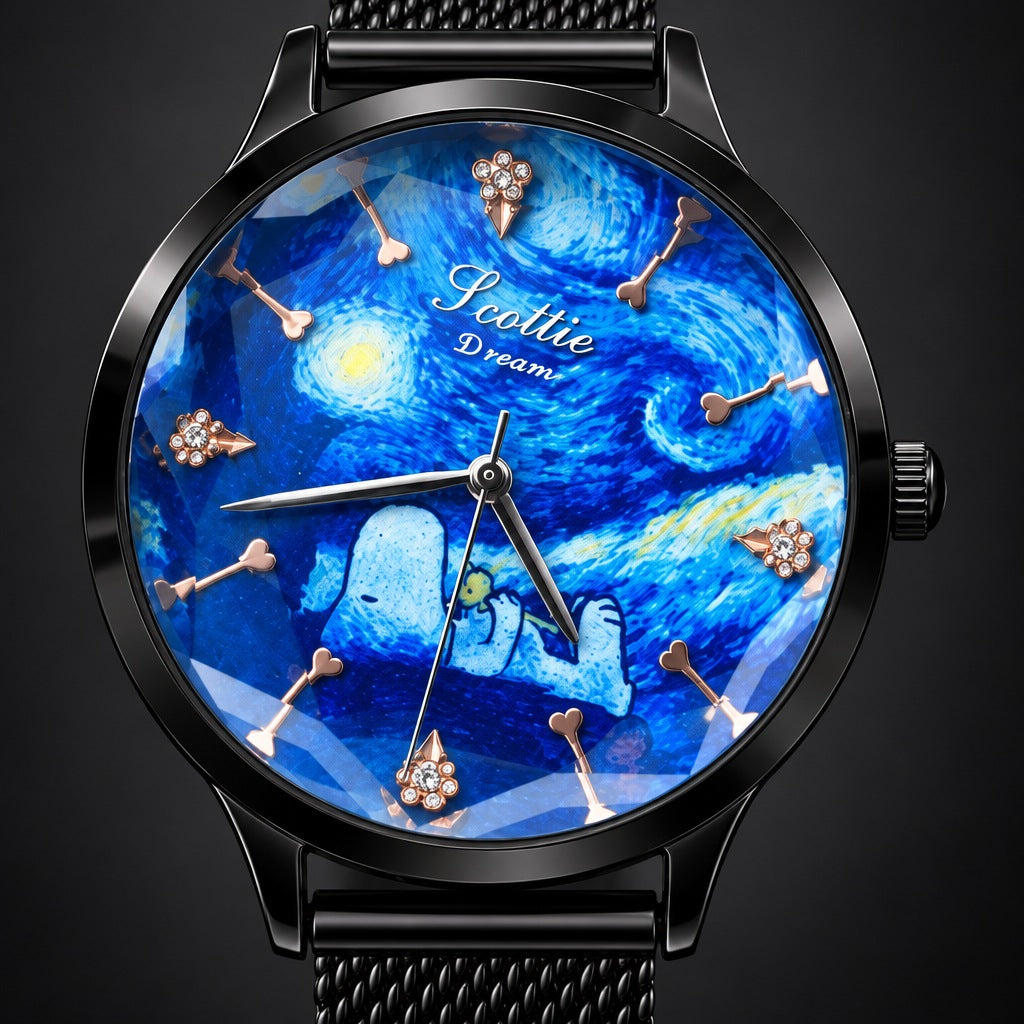 Reloj Scottie Snoopy Negro + Pulsera de Dijes – detalle del dial