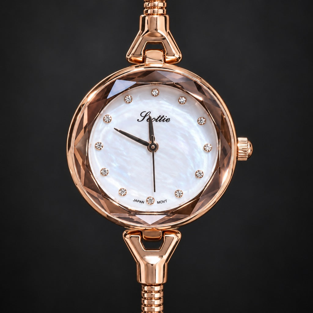 Reloj Scottie Rosa con Pulsera de Dijes – detalle del dial