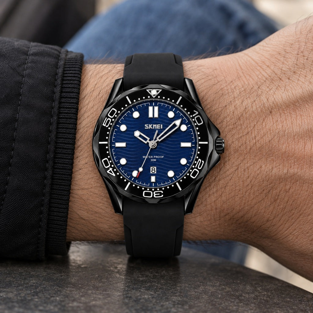 Reloj Skmei Negro Fondo Azul 9276 – en la muñeca