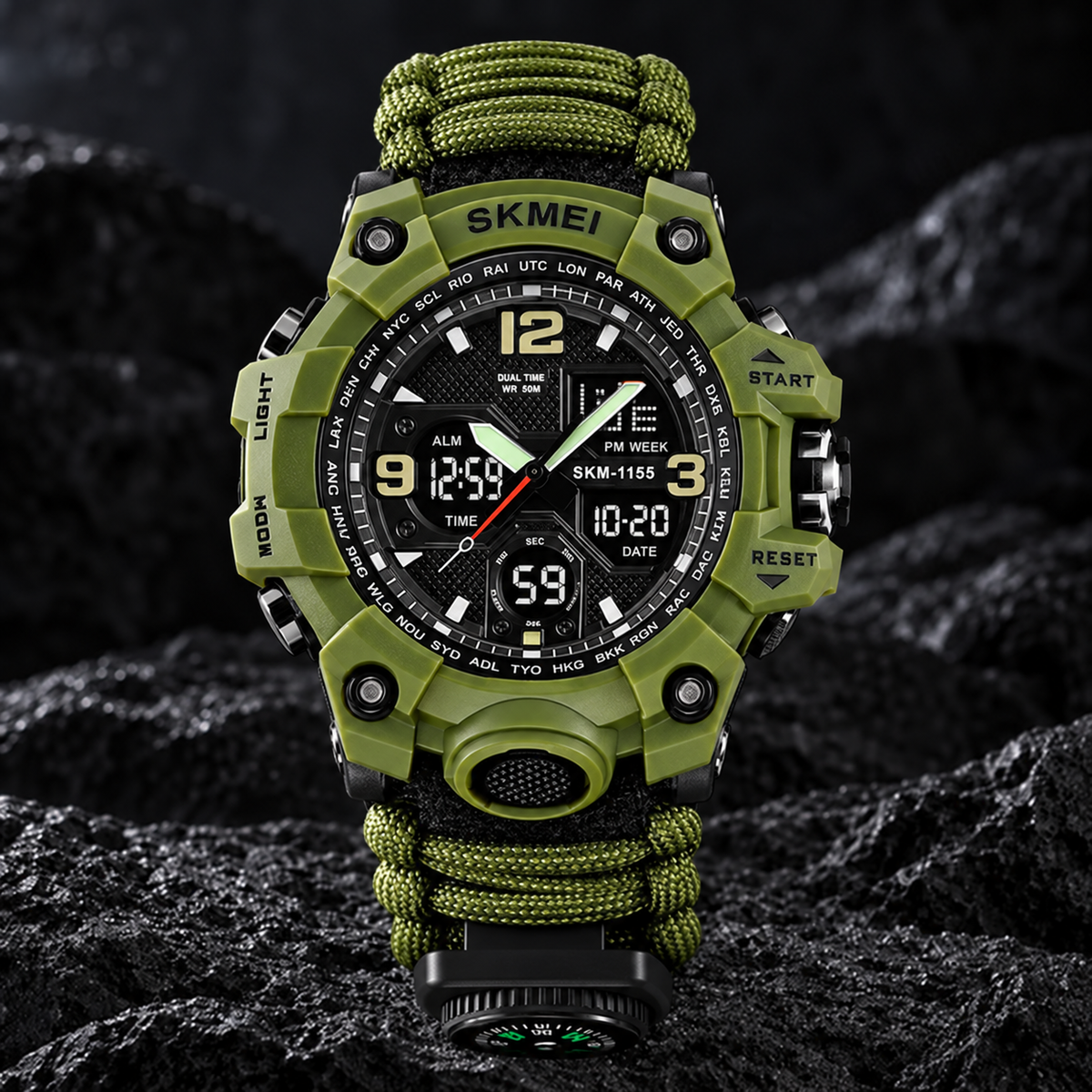 Reloj Skmei 1155 Supervivencia Verde · de frente