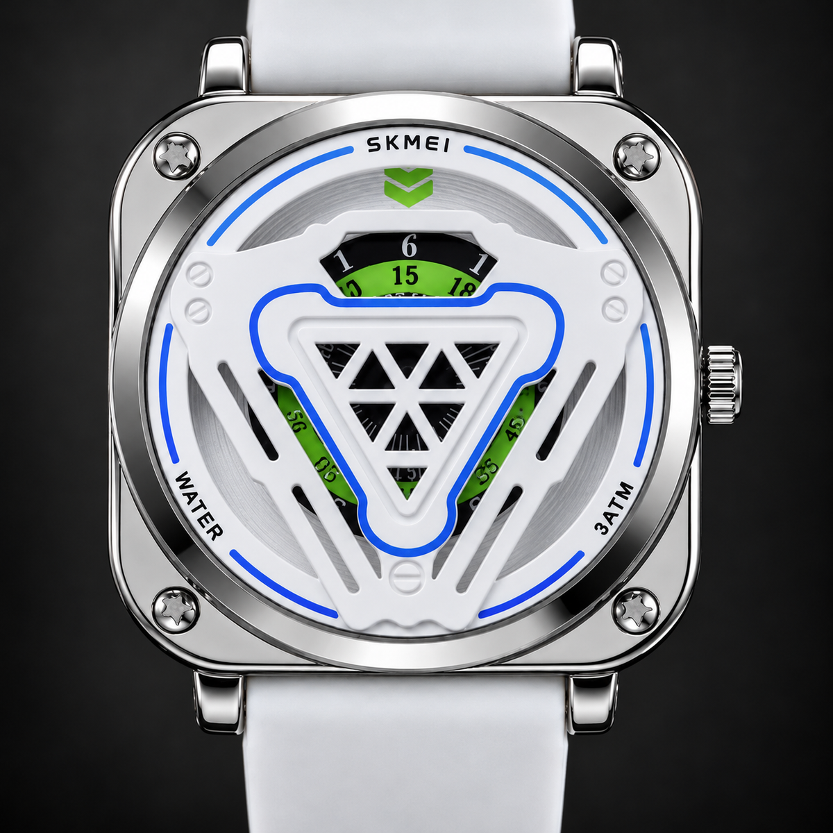 Reloj Skmei 2107 Blanco Hora Verde · de frente