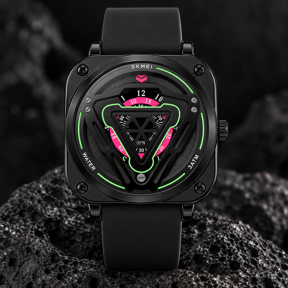 Reloj Skmei 2107 Verde Hora Rosa · de frente